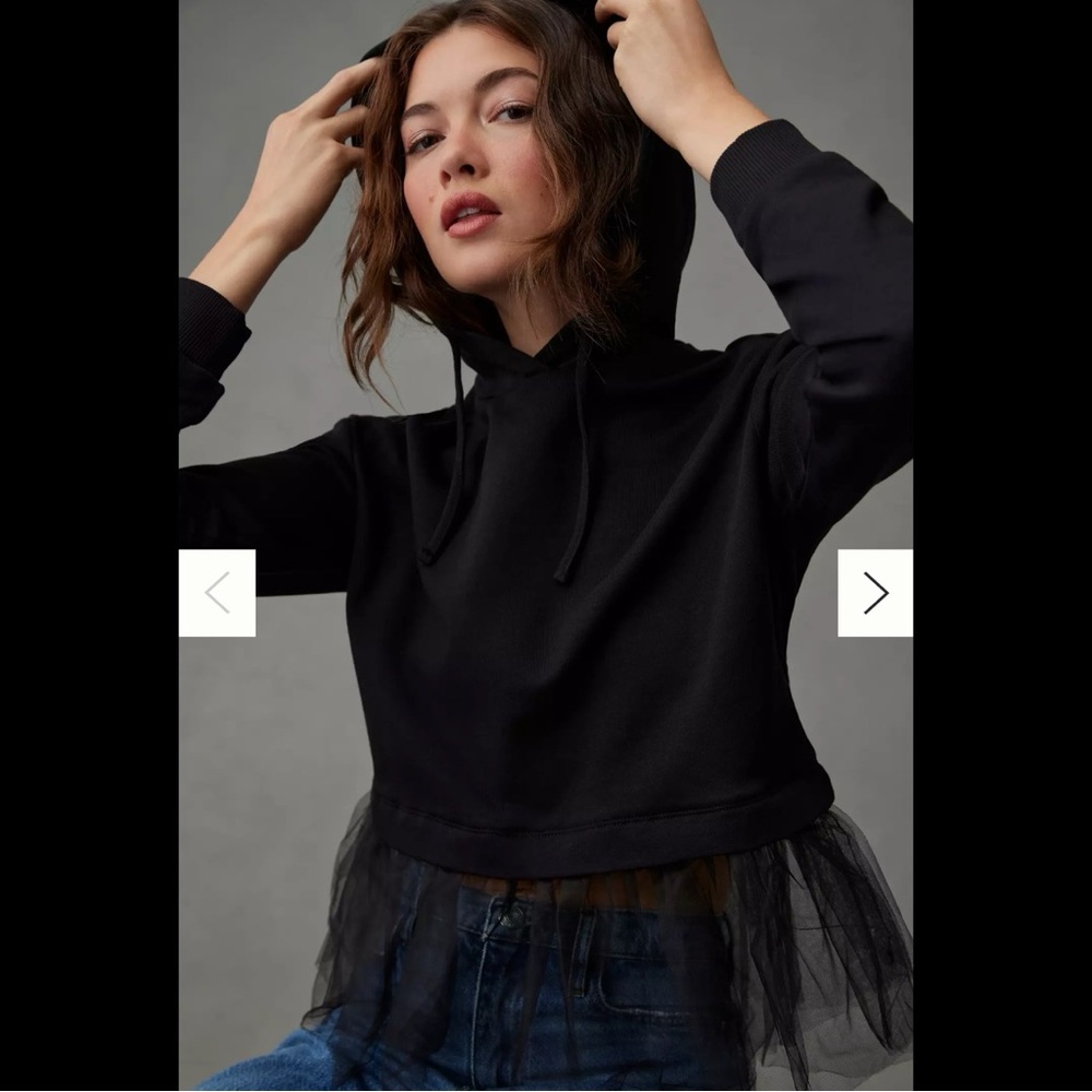 Pilcro Black Hoodie with Tulle Accent
